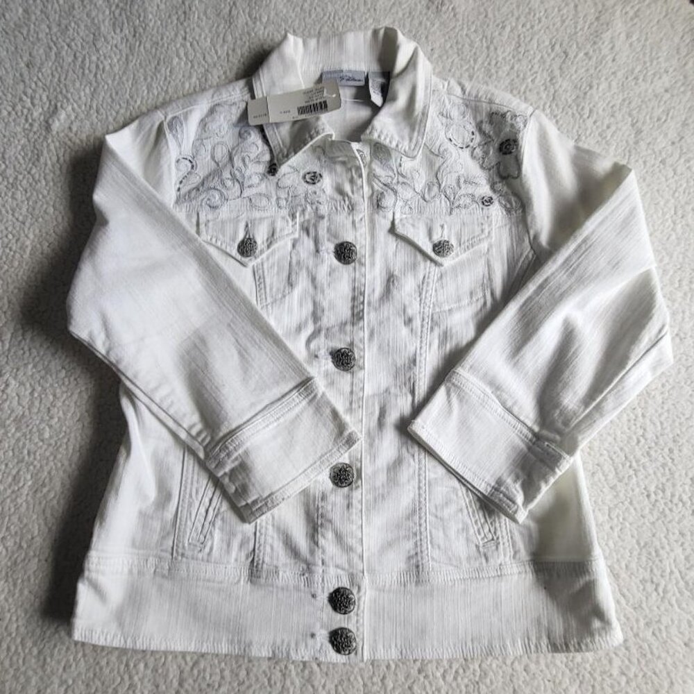 Chico's Fleur Glam Allen 3/4 Sleeve Denim Jacket Chicos Sz 0, Regular size S/4